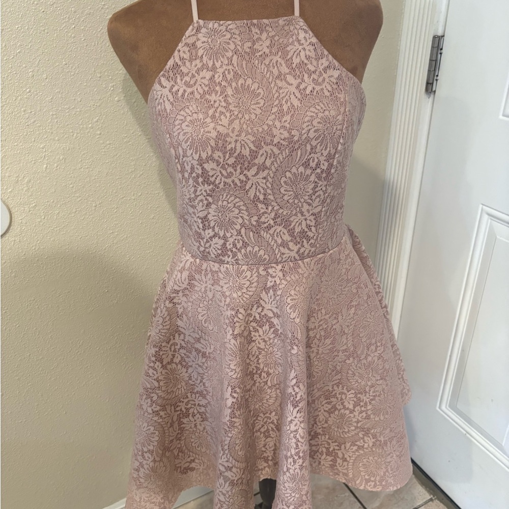 Trac Pink Lace Halter Dress